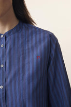 Carica l'immagine nel visualizzatore di Gallery, Abito lungo in cotone stampato a righe blu