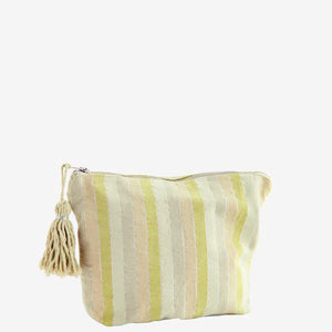 Pochette in cotone stampato con nappa colore lime