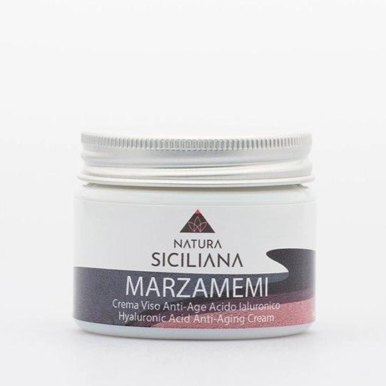 Crema viso anti-age Marzamemi con Acido Ialuronico. Davanti.